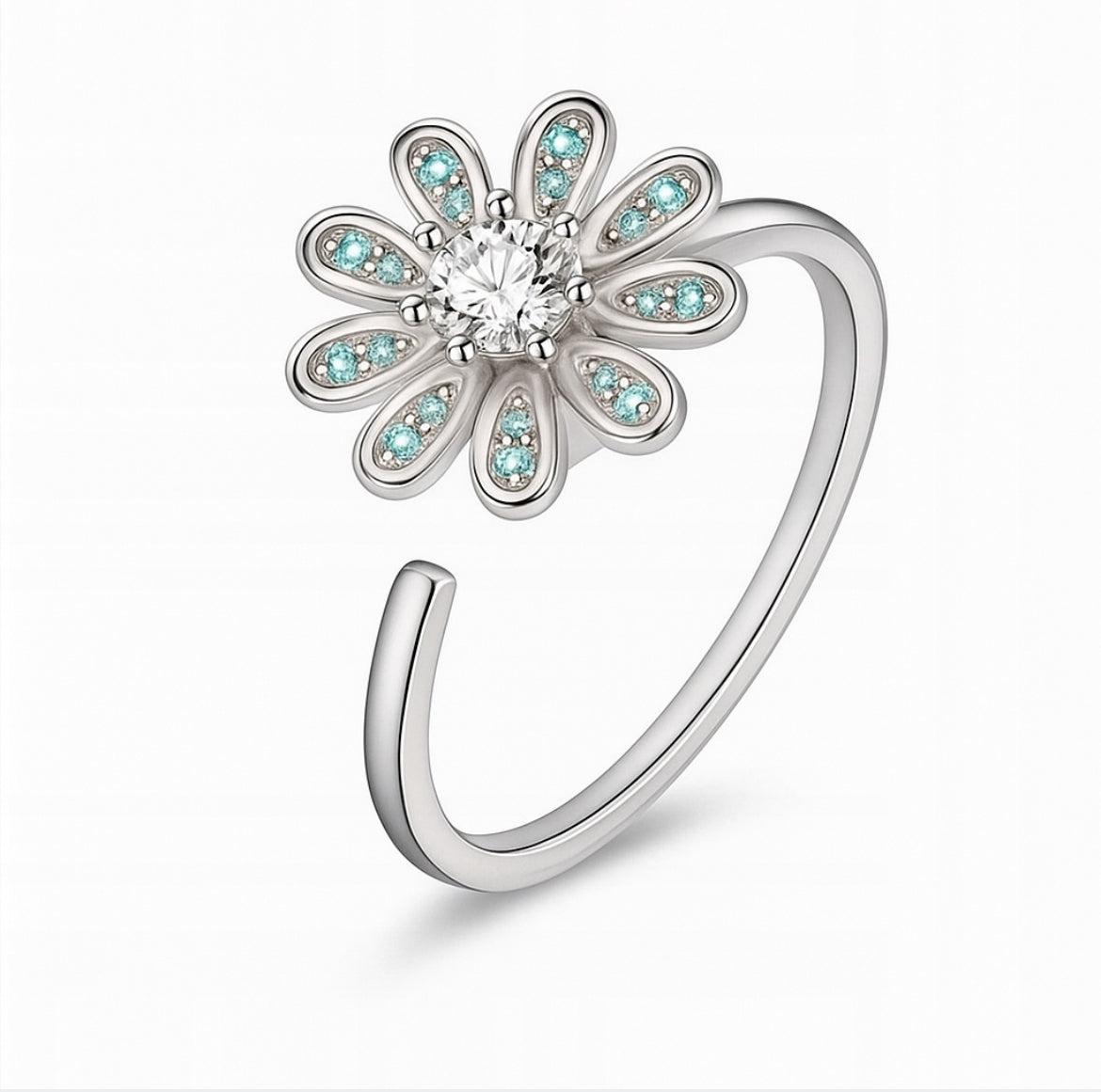 Pierścionek Antystresowy „Błękitna Stokrotka”